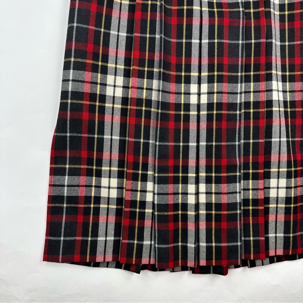 Basler Red Black Plaid Wool Pleated Skirt Side Slits Size 10 - Picture 3 of 13